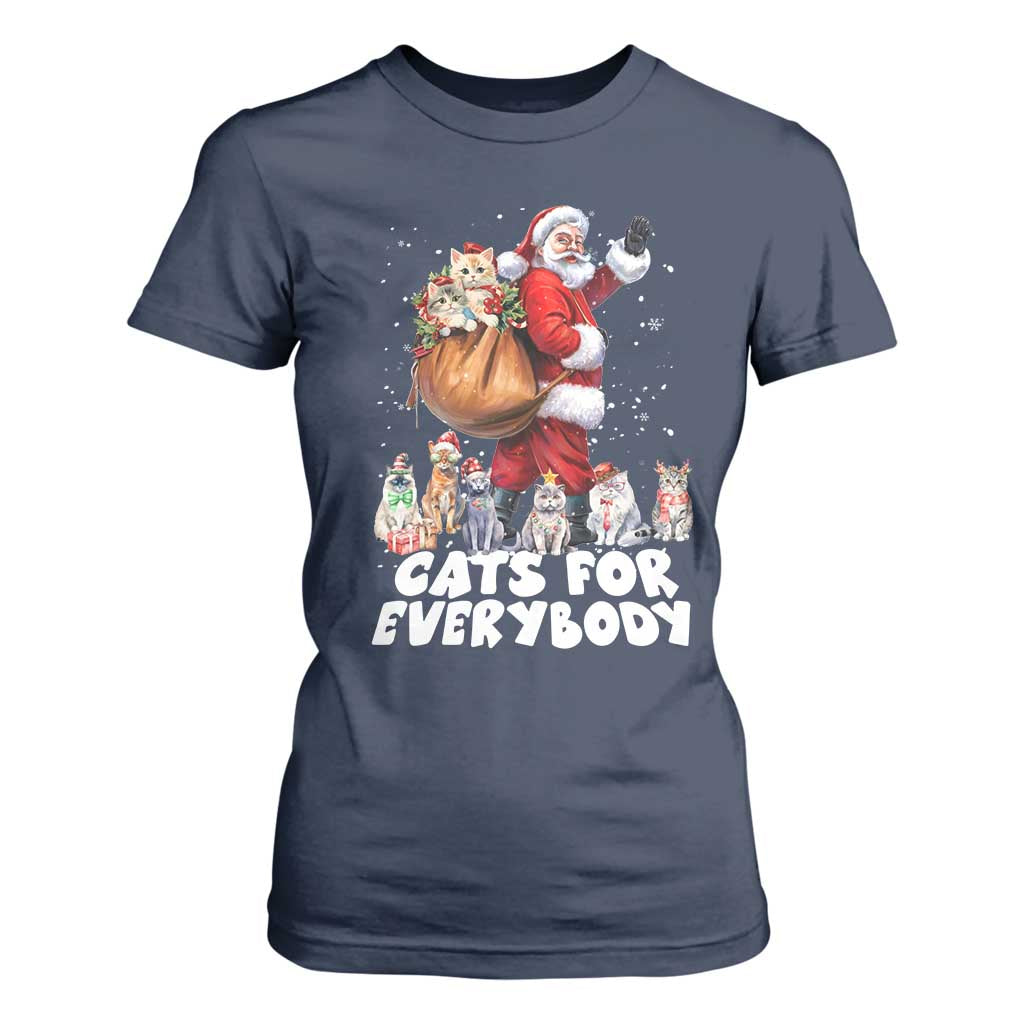 Funny Christmas Cat T Shirt For Women Cats For Everybody Xmas Santa Pet TS11 Navy Print Your Wear