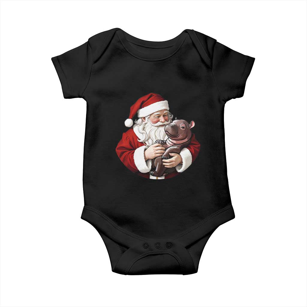 Funny Moo Deng Christmas Baby Onesie Santa Cute Hippo Zoo Meme Baby Pygmy TS11 Black Print Your Wear
