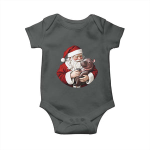 Funny Moo Deng Christmas Baby Onesie Santa Cute Hippo Zoo Meme Baby Pygmy TS11 Dark Heather Print Your Wear