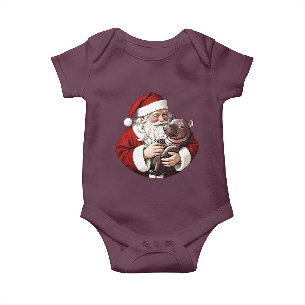 Funny Moo Deng Christmas Baby Onesie Santa Cute Hippo Zoo Meme Baby Pygmy TS11 Maroon Print Your Wear