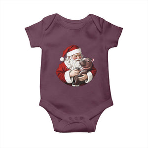 Funny Moo Deng Christmas Baby Onesie Santa Cute Hippo Zoo Meme Baby Pygmy TS11 Maroon Print Your Wear