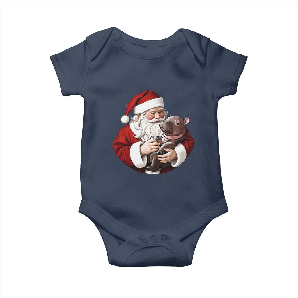 Funny Moo Deng Christmas Baby Onesie Santa Cute Hippo Zoo Meme Baby Pygmy TS11 Navy Print Your Wear