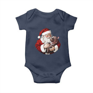 Funny Moo Deng Christmas Baby Onesie Santa Cute Hippo Zoo Meme Baby Pygmy TS11 Navy Print Your Wear