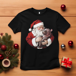 Funny Moo Deng Christmas T Shirt Santa Cute Hippo Zoo Meme Baby Pygmy TS11 Black Print Your Wear