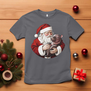 Funny Moo Deng Christmas T Shirt Santa Cute Hippo Zoo Meme Baby Pygmy TS11 Charcoal Print Your Wear