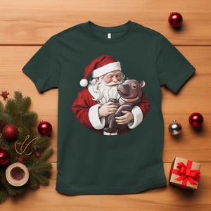 Funny Moo Deng Christmas T Shirt Santa Cute Hippo Zoo Meme Baby Pygmy TS11 Dark Forest Green Print Your Wear