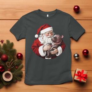 Funny Moo Deng Christmas T Shirt Santa Cute Hippo Zoo Meme Baby Pygmy TS11 Dark Heather Print Your Wear