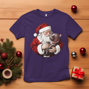 Funny Moo Deng Christmas T Shirt Santa Cute Hippo Zoo Meme Baby Pygmy TS11 Purple Print Your Wear