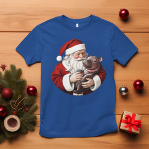 Funny Moo Deng Christmas T Shirt Santa Cute Hippo Zoo Meme Baby Pygmy TS11 Royal Blue Print Your Wear