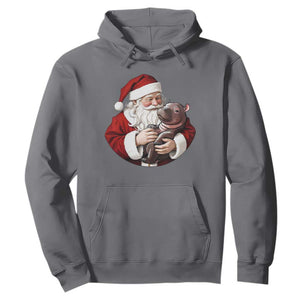 Funny Moo Deng Christmas Hoodie Santa Cute Hippo Zoo Meme Baby Pygmy TS11 Charcoal Print Your Wear