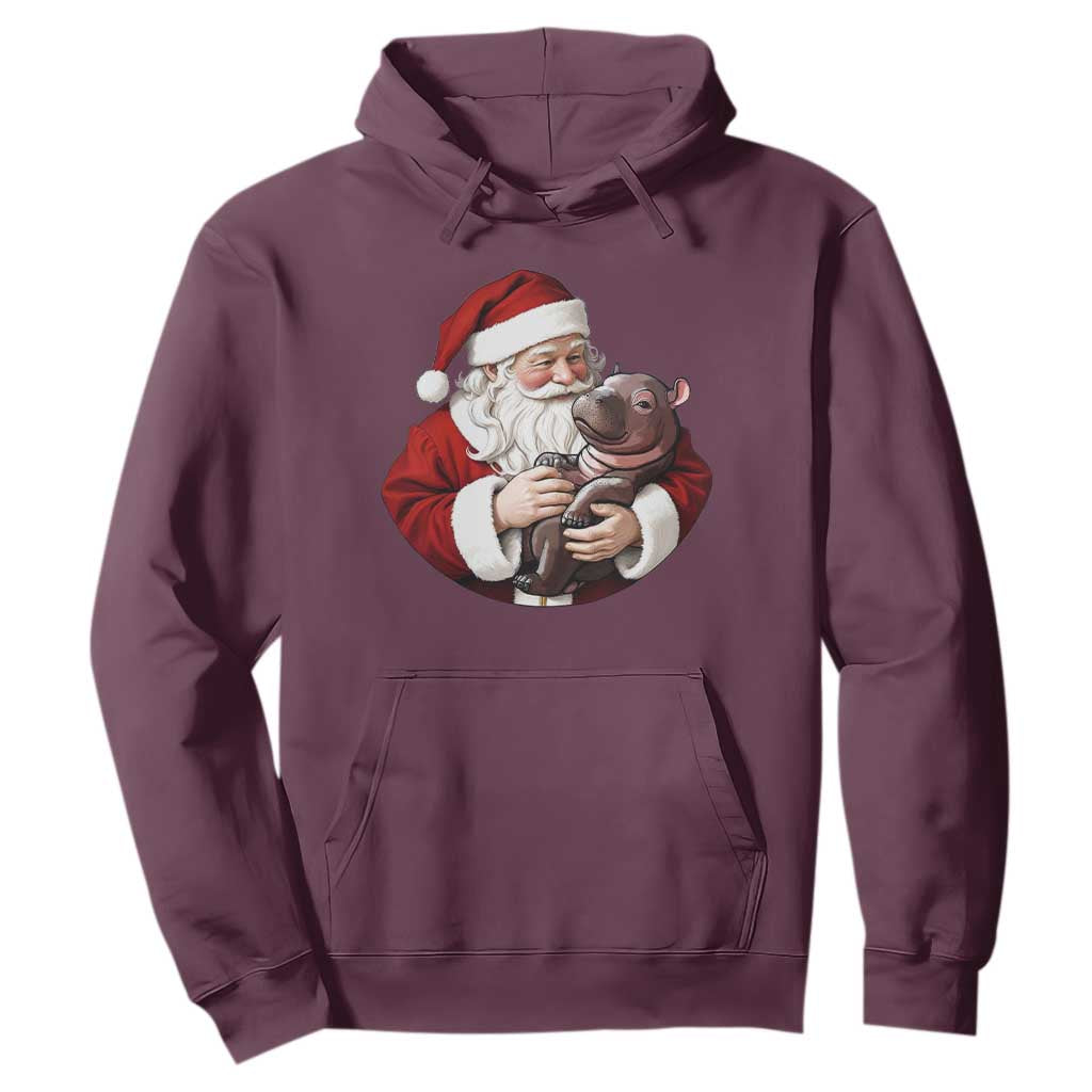 Funny Moo Deng Christmas Hoodie Santa Cute Hippo Zoo Meme Baby Pygmy TS11 Maroon Print Your Wear