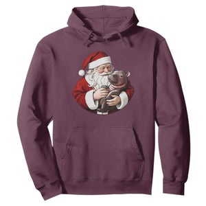 Funny Moo Deng Christmas Hoodie Santa Cute Hippo Zoo Meme Baby Pygmy TS11 Maroon Print Your Wear