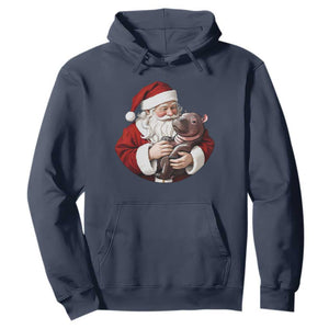 Funny Moo Deng Christmas Hoodie Santa Cute Hippo Zoo Meme Baby Pygmy TS11 Navy Print Your Wear