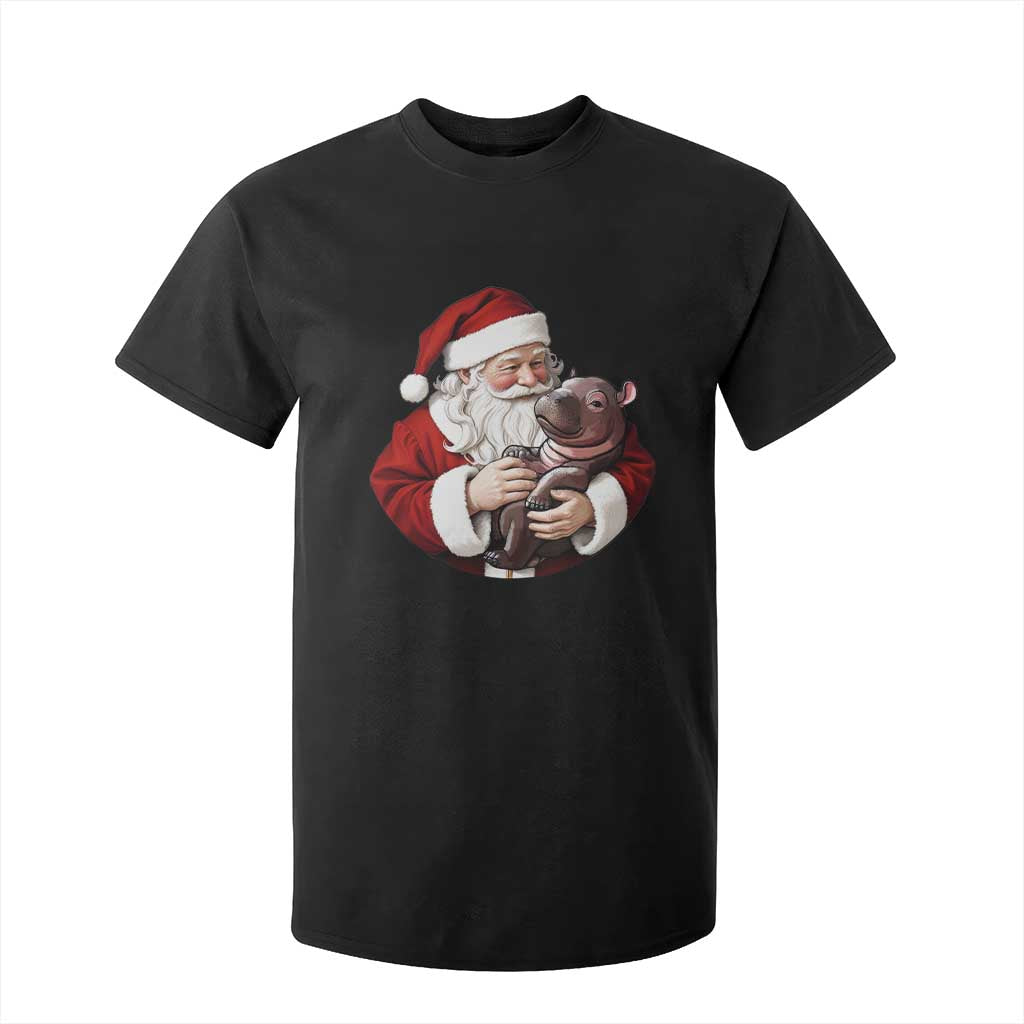 Funny Moo Deng Christmas T Shirt For Kid Santa Cute Hippo Zoo Meme Baby Pygmy TS11 Black Print Your Wear