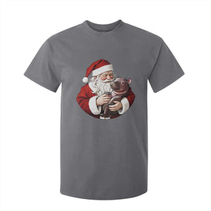 Funny Moo Deng Christmas T Shirt For Kid Santa Cute Hippo Zoo Meme Baby Pygmy TS11 Charcoal Print Your Wear
