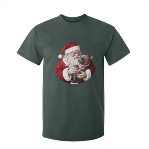 Funny Moo Deng Christmas T Shirt For Kid Santa Cute Hippo Zoo Meme Baby Pygmy TS11 Dark Forest Green Print Your Wear