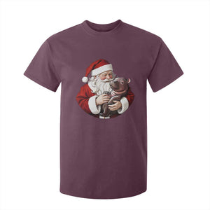 Funny Moo Deng Christmas T Shirt For Kid Santa Cute Hippo Zoo Meme Baby Pygmy TS11 Maroon Print Your Wear