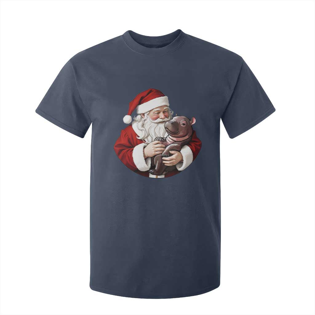 Funny Moo Deng Christmas T Shirt For Kid Santa Cute Hippo Zoo Meme Baby Pygmy TS11 Navy Print Your Wear