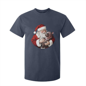 Funny Moo Deng Christmas T Shirt For Kid Santa Cute Hippo Zoo Meme Baby Pygmy TS11 Navy Print Your Wear