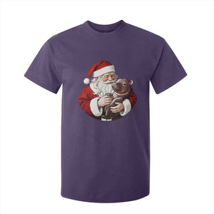 Funny Moo Deng Christmas T Shirt For Kid Santa Cute Hippo Zoo Meme Baby Pygmy TS11 Purple Print Your Wear