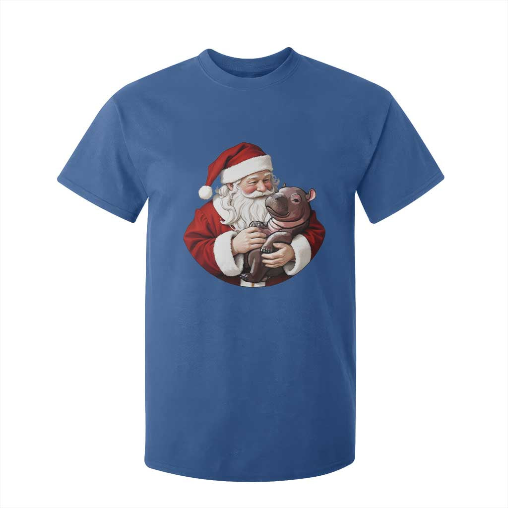 Funny Moo Deng Christmas T Shirt For Kid Santa Cute Hippo Zoo Meme Baby Pygmy TS11 Royal Blue Print Your Wear