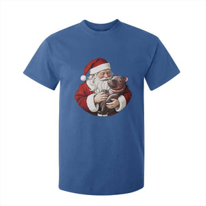 Funny Moo Deng Christmas T Shirt For Kid Santa Cute Hippo Zoo Meme Baby Pygmy TS11 Royal Blue Print Your Wear