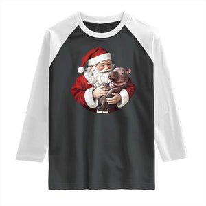 Funny Moo Deng Christmas Raglan Shirt Santa Cute Hippo Zoo Meme Baby Pygmy TS11 Black White Print Your Wear
