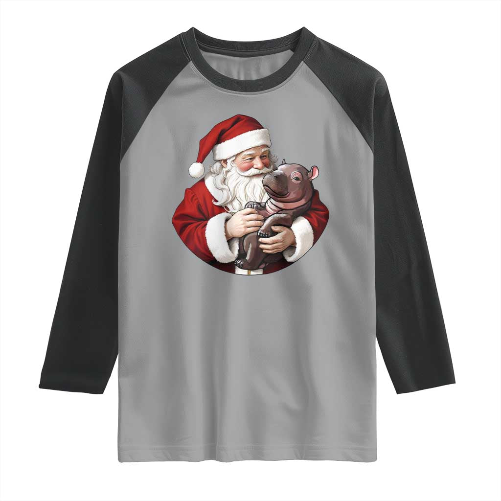 Funny Moo Deng Christmas Raglan Shirt Santa Cute Hippo Zoo Meme Baby Pygmy TS11 Sport Gray Black Print Your Wear