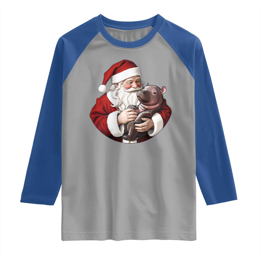 Funny Moo Deng Christmas Raglan Shirt Santa Cute Hippo Zoo Meme Baby Pygmy TS11 Sport Gray Royal Print Your Wear