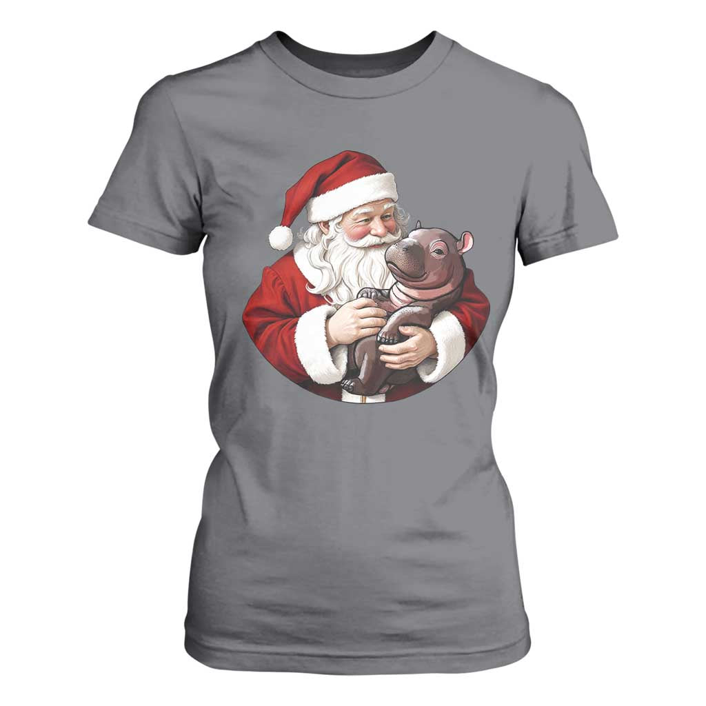 Funny Moo Deng Christmas T Shirt For Women Santa Cute Hippo Zoo Meme Baby Pygmy TS11 Charcoal Print Your Wear
