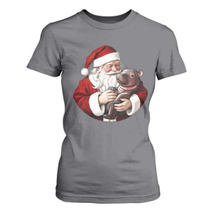 Funny Moo Deng Christmas T Shirt For Women Santa Cute Hippo Zoo Meme Baby Pygmy TS11 Charcoal Print Your Wear
