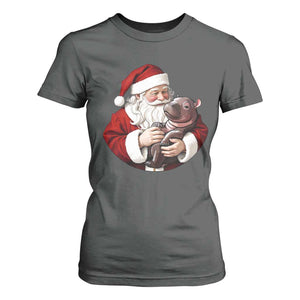 Funny Moo Deng Christmas T Shirt For Women Santa Cute Hippo Zoo Meme Baby Pygmy TS11 Dark Heather Print Your Wear