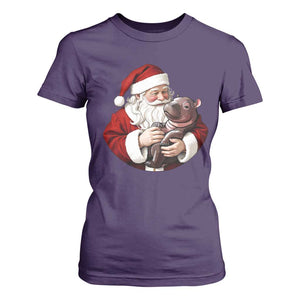 Funny Moo Deng Christmas T Shirt For Women Santa Cute Hippo Zoo Meme Baby Pygmy TS11 Purple Print Your Wear