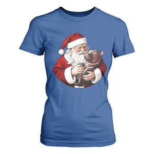 Funny Moo Deng Christmas T Shirt For Women Santa Cute Hippo Zoo Meme Baby Pygmy TS11 Royal Blue Print Your Wear
