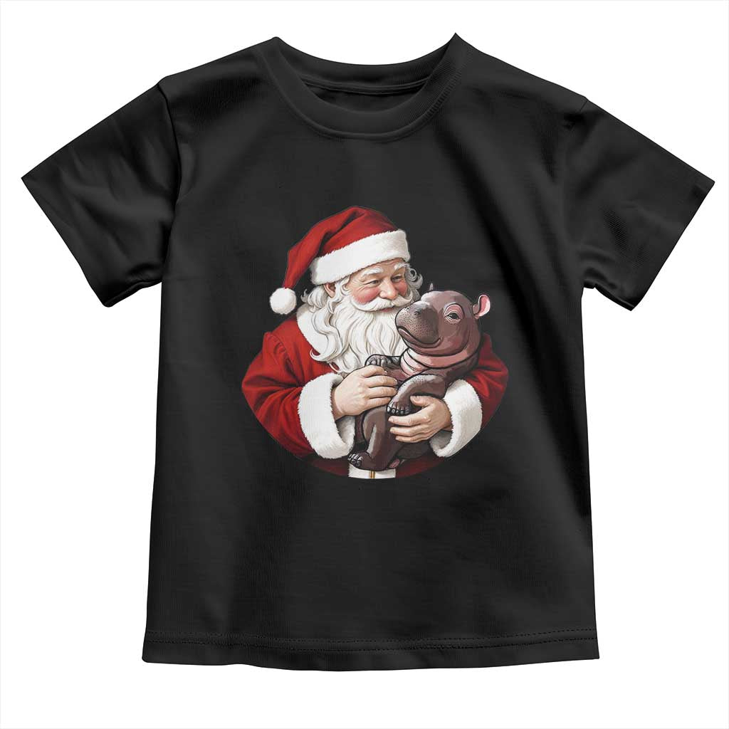 Funny Moo Deng Christmas Toddler T Shirt Santa Cute Hippo Zoo Meme Baby Pygmy TS11 Black Print Your Wear