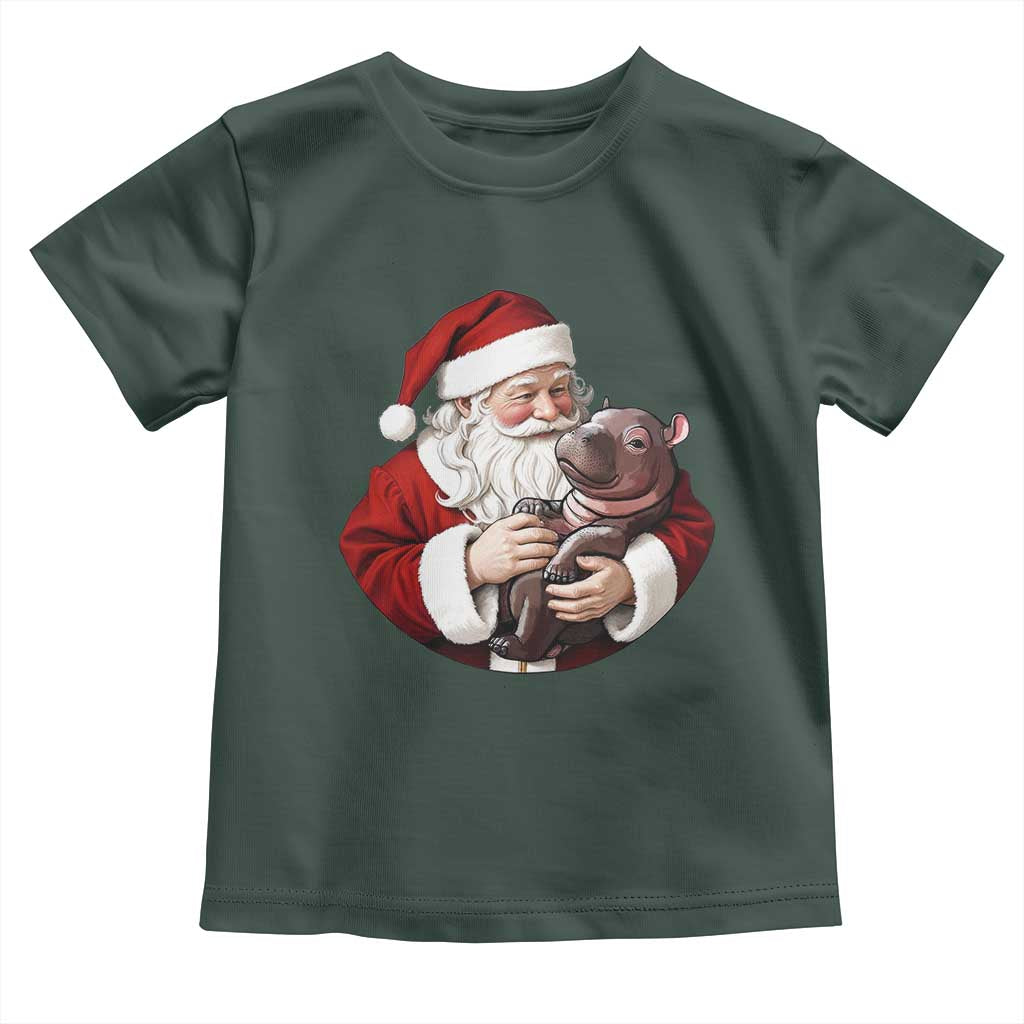Funny Moo Deng Christmas Toddler T Shirt Santa Cute Hippo Zoo Meme Baby Pygmy TS11 Dark Forest Green Print Your Wear