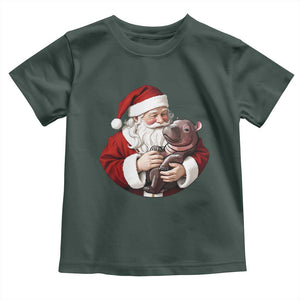 Funny Moo Deng Christmas Toddler T Shirt Santa Cute Hippo Zoo Meme Baby Pygmy TS11 Dark Forest Green Print Your Wear