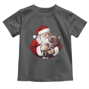 Funny Moo Deng Christmas Toddler T Shirt Santa Cute Hippo Zoo Meme Baby Pygmy TS11 Dark Heather Print Your Wear