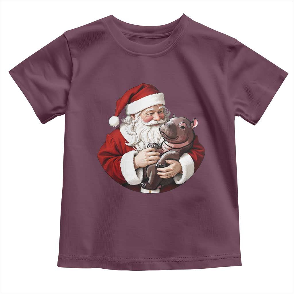 Funny Moo Deng Christmas Toddler T Shirt Santa Cute Hippo Zoo Meme Baby Pygmy TS11 Maroon Print Your Wear