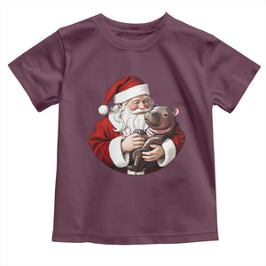 Funny Moo Deng Christmas Toddler T Shirt Santa Cute Hippo Zoo Meme Baby Pygmy TS11 Maroon Print Your Wear
