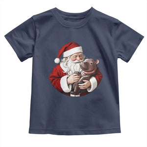 Funny Moo Deng Christmas Toddler T Shirt Santa Cute Hippo Zoo Meme Baby Pygmy TS11 Navy Print Your Wear