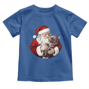 Funny Moo Deng Christmas Toddler T Shirt Santa Cute Hippo Zoo Meme Baby Pygmy TS11 Royal Blue Print Your Wear