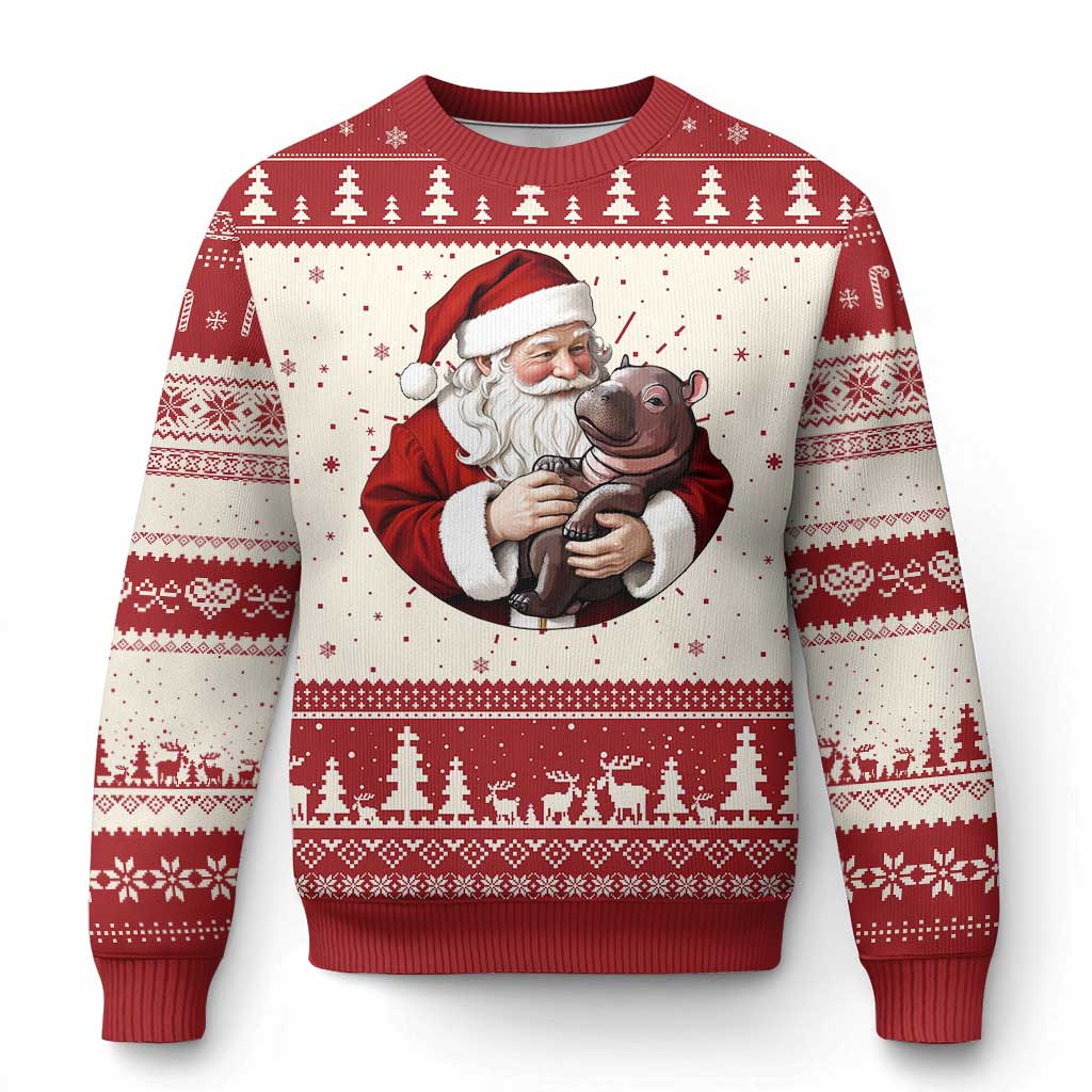 Funny Moo Deng Xmas Ugly Christmas Sweater Santa Cute Hippo Zoo Meme Baby Pygmy TS11 Red Print Your Wear