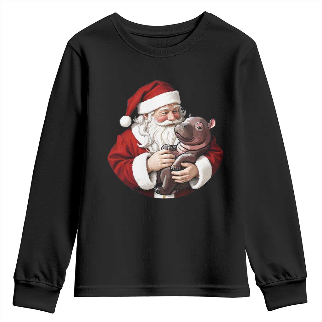 Funny Moo Deng Christmas Youth Sweatshirt Santa Cute Hippo Zoo Meme Baby Pygmy TS11 Black Print Your Wear