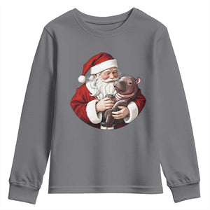 Funny Moo Deng Christmas Youth Sweatshirt Santa Cute Hippo Zoo Meme Baby Pygmy TS11 Charcoal Print Your Wear
