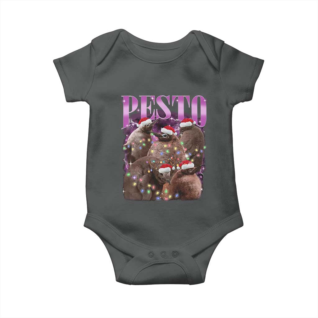 Funny Pesto The Penguin Christmas Baby Onesie TS11 Dark Heather Print Your Wear