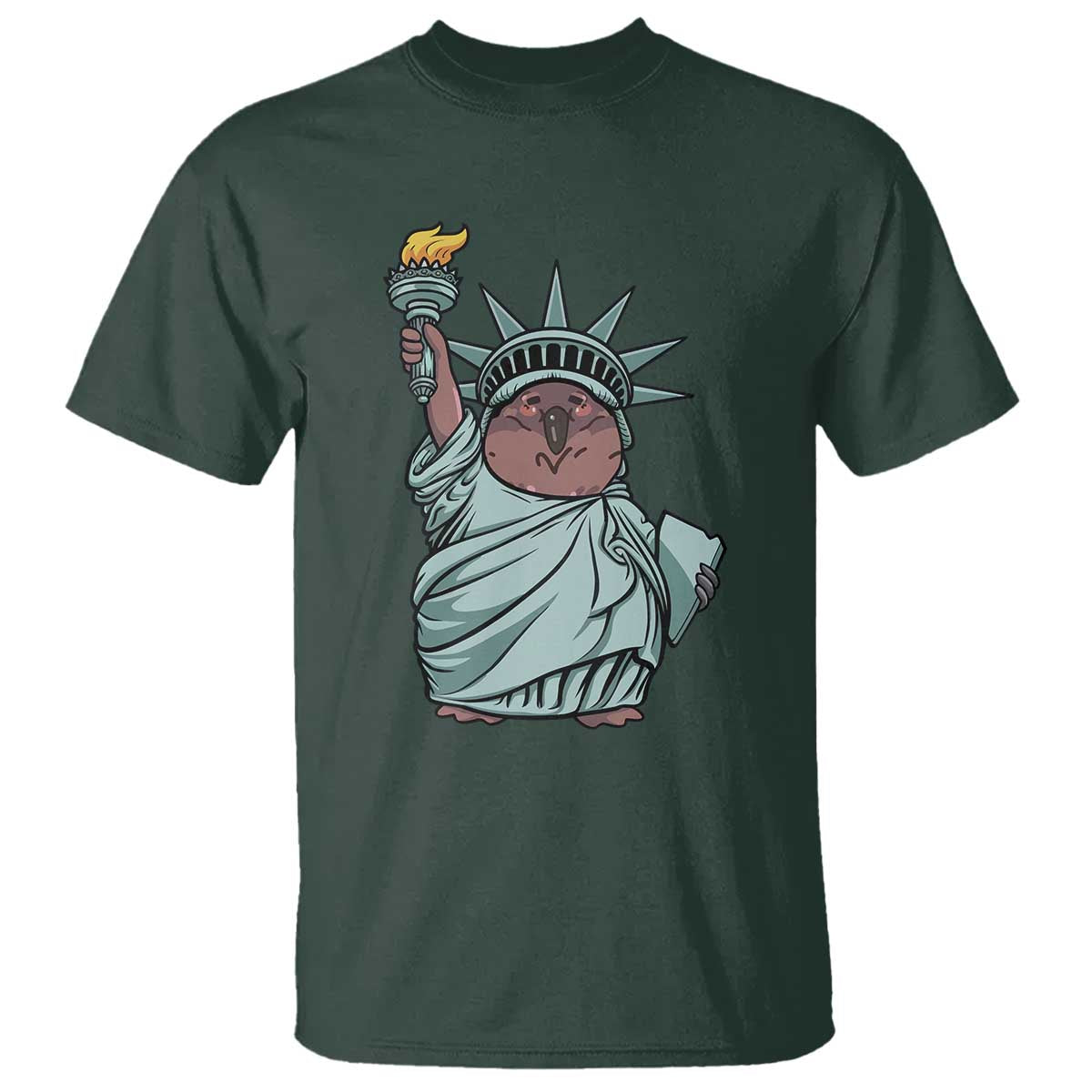 Funny Pesto The Penguin Statue Of Liberty T Shirt TS11 Dark Forest Green Print Your Wear