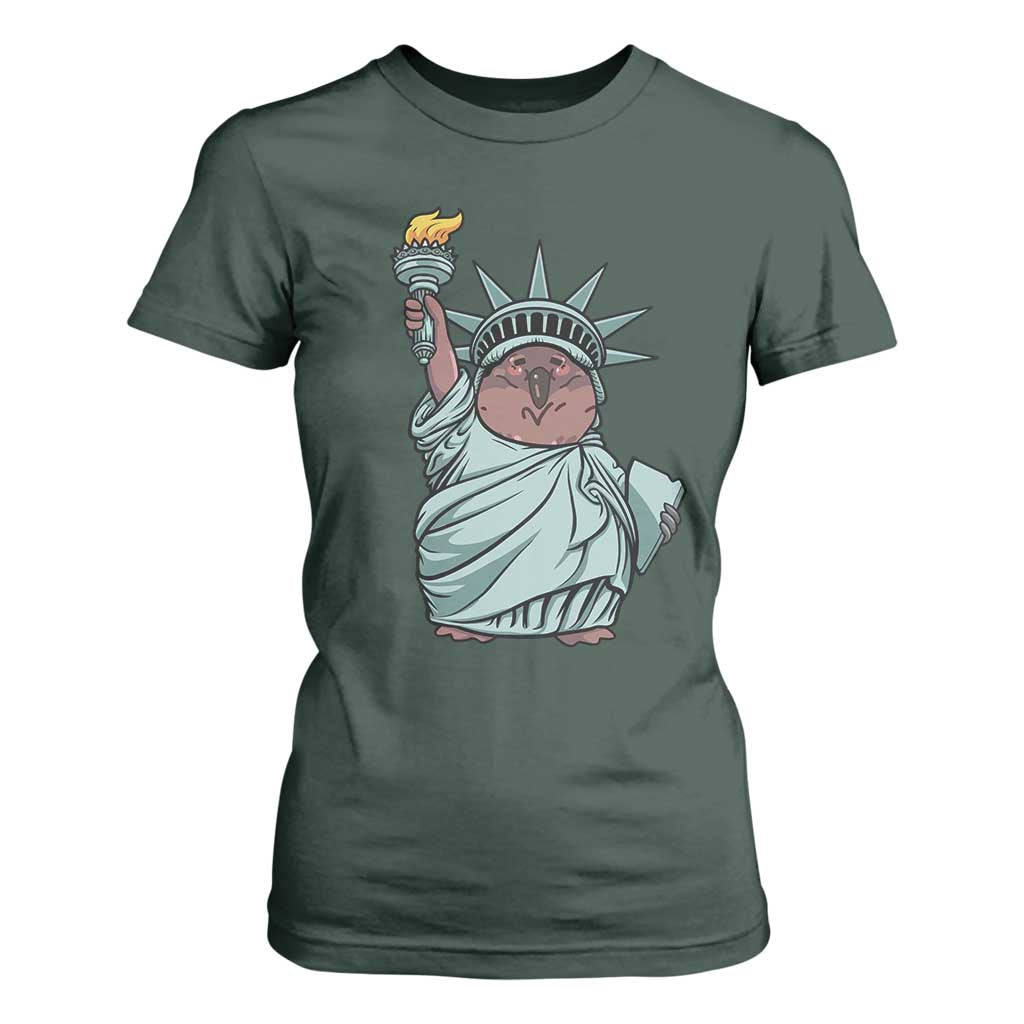 Funny Pesto The Penguin Statue Of Liberty T Shirt For Women TS11 Dark Forest Green Print Your Wear