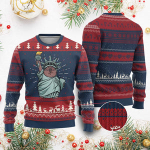 Funny Pesto The Penguin Statue Of Liberty Ugly Christmas Sweater TS11 Burgundy Print Your Wear