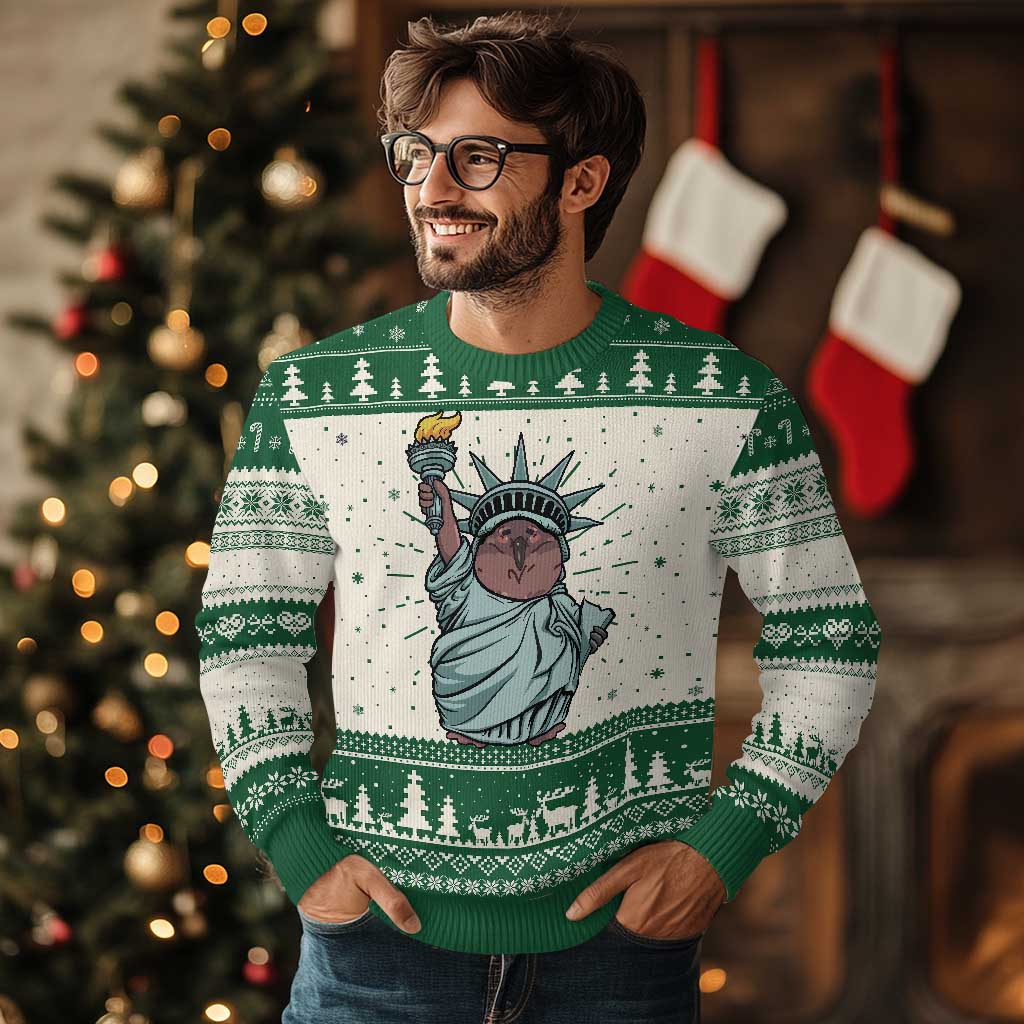 Funny Pesto The Penguin Statue Of Liberty Ugly Christmas Sweater TS11 Green Print Your Wear